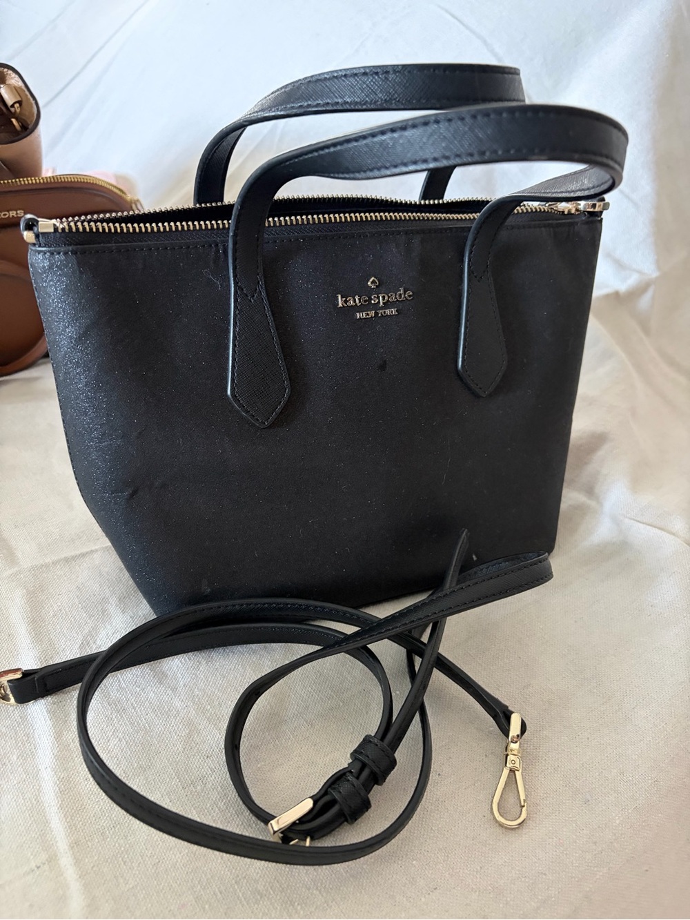 kate spade Black Leather Crossbody Tote with Gold Hardware